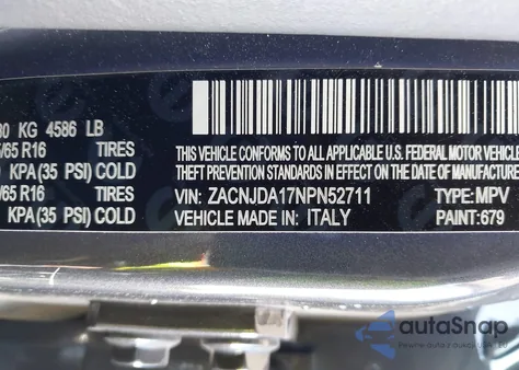 2022 Jeep Renegade Sport 4X4 z USA, uszkodzony, nr VIN ZACNJDA17NPN52711